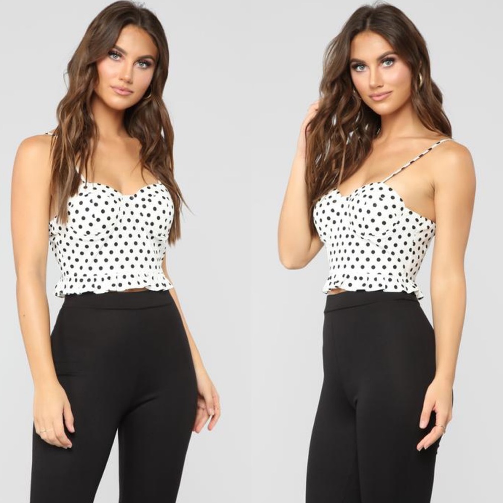 Fashion Nova | black & white Polka Dot Crop Top